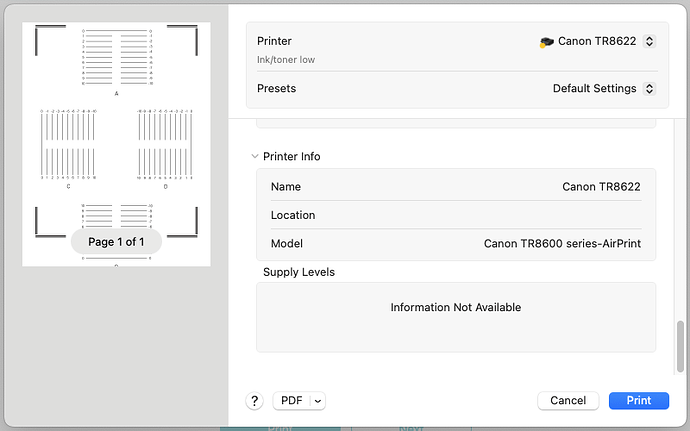 Printer info—only got the bare minimum.